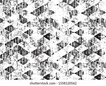 Broken plaster wall effect. Grunge worn damask pattern design. Distressed fabric texture. Overlay texture design. Vector illustration. Eps10.