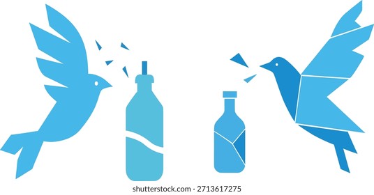 A broken plastic bottle transforming into a flying bird, symbolizing hope, rebirth, and environmental renewal. Creative concept for sustainability, freedom, and nature-inspired ideas.