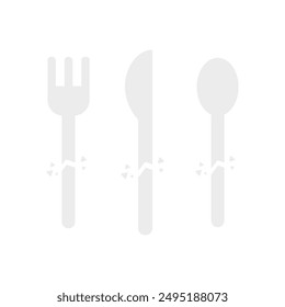 Broken plastic fork, knife and spoon tableware. Recycle, ecology, sustainable, waste concepts. Flat vector design isolated illustration.