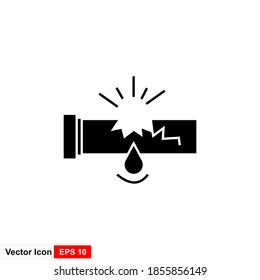 Tubería de plástico rota con agua de fuga, ilustración vectorial de estilo plano. Parte de la tubería.