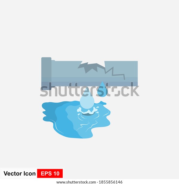 Broken plastic pipe with leaky water, flat\
style vector illustration. Part of the\
pipe.