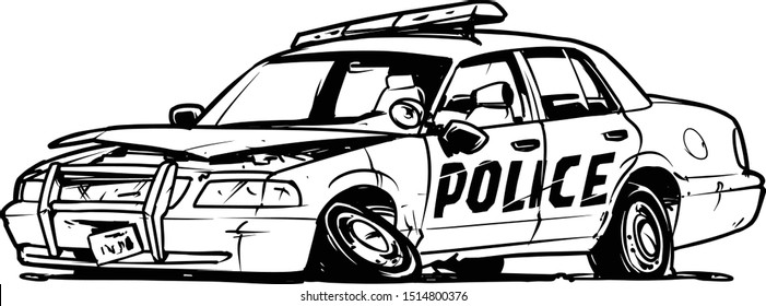Broken Police Car Black White Vector Stock Vector (Royalty Free ...
