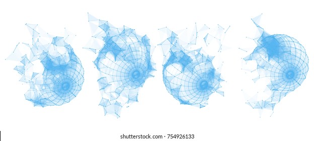 Broken Polygonal Wireframe Sphere. Geometric Form. Lines Network Polygons Of Circle - Illustration Vector