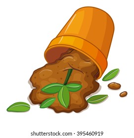 Broken Pot With Plant In It Illustration