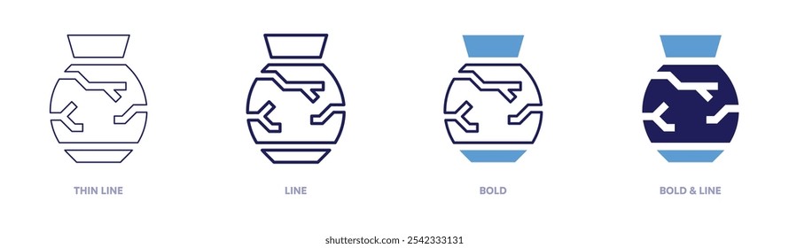 Broken pottery icon in 4 different styles. Thin Line, Line, Bold, and Bold Line. Duotone style. Editable stroke.