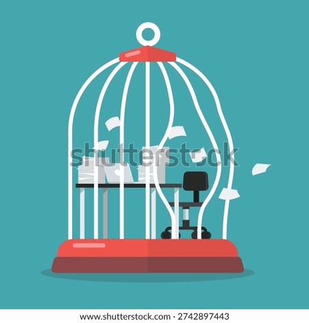 Broken prison with damaged steel bars. quit exhausted day job to start new business. Vector illustration