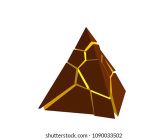 Broken pyramid. Isolated on white background. 3d Vector illustration. 