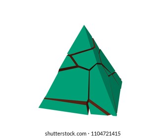 Broken pyramid. Isolated on white background. 3d Vector illustration. 