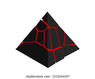 Broken pyramid. Isolated on white background. 3d Vector illustration. Isometric projection.