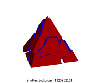 Broken pyramid. Isolated on white background. 3d Vector illustration. 