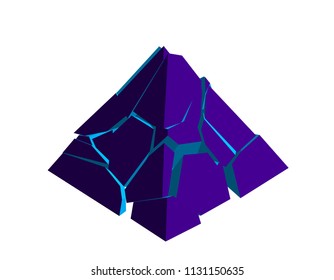 Broken pyramid. Isolated on white background. 3d Vector illustration. Isometric projection.