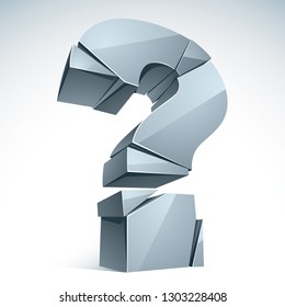 Broken Question Mark exploding, Query breaking to pieces, vector 3d realistic illustration. Special character conceptual symbol, doubt, difficulty, FAQ and support concept.