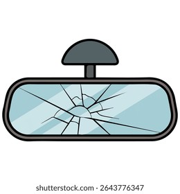 Broken rear view mirror isolated vector illustration on white background