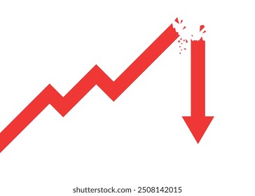 El gráfico de negocios de flecha roja rota que baja representa la pérdida