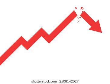 broken red arrow business graph going down represent loss