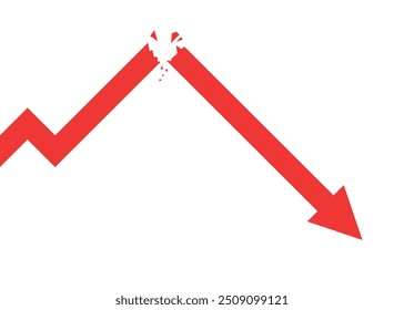 gebrochener roter Pfeil Business-Graph mit Gitter nach unten gehen im Hintergrund repräsentieren Verlust