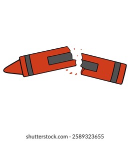 broken red crayon illustration hand drawn isolated vector