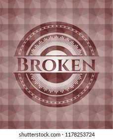 Broken red emblem or badge with geometric pattern background. Seamless.
