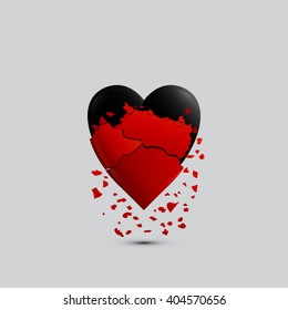 Broken red heart with black heart vector