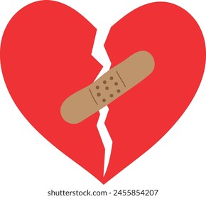 Broken Red Heart with Brown Plaster Vector Illustration
