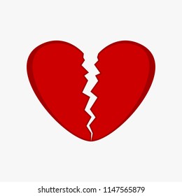 Broken red heart, heartbreak. Vector illustration