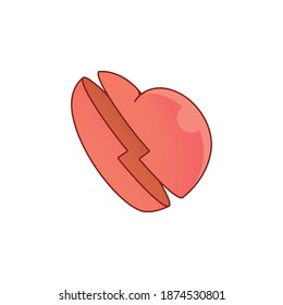 Broken red heart icon. 3d illustration for web banners
