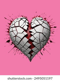 Broken red heart isolated shape. Mosaic love symbol. red and white broken heart.