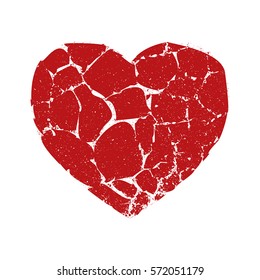 Broken red heart isolated shape. Mosaic love symbol like shattered glass pieces. Valentine day holiday design element. EPS10 vector.
