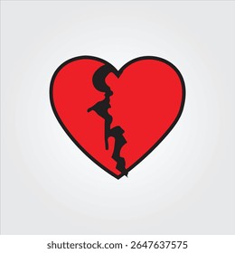 Broken red heart with jagged black crack, perfect for breakup graphics, emotional branding, and love-themed social media content.