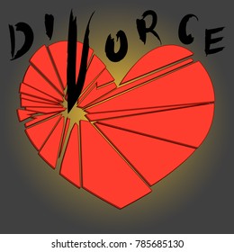 Broken red heart on a dark background. Concept -
divorce, separation, cheating. Illustration. Vector.