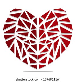 Corazón rojo roto en el conjunto de triángulos del día de San Valentín. Ilustración del vector