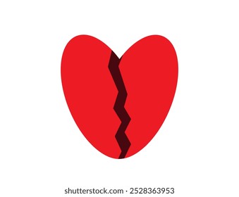 a broken red heart on a white background