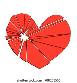 Broken red heart on a white background. Concept - divorce, separation, cheating. Illustration. Vector.