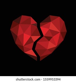 Broken red heart ONblack background. 