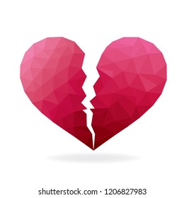 Broken Red heart polygonal on white background