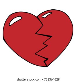 Broken red heart of two halves. The collected heart from pieces. Vector illustration.