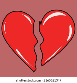 Broken red heart. Vector illustration