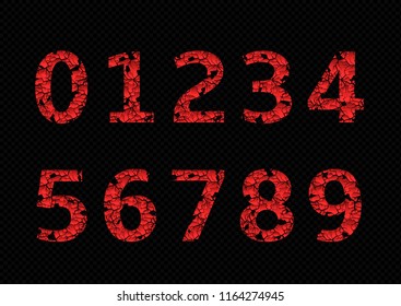 Broken red numbers over black background. Vector illustration