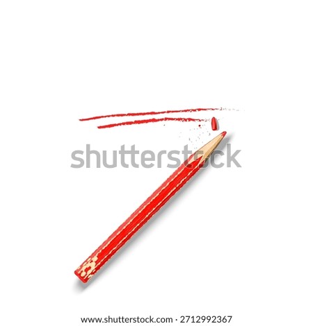 Broken red pencil with proofreading double underlining realistic 3d vector, symbol of editor to correct a written copy, symbolizing to delete, censor, correct, abridge, imperfection.