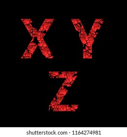 Broken red X,Y,Z letters over black background. Vector illustration