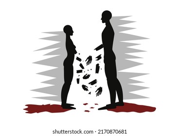 Broken relationships, friendship, love. Misunderstanding, divorce wounds people, makes them feel pain. Man and woman are separated, loose their partner or friend.