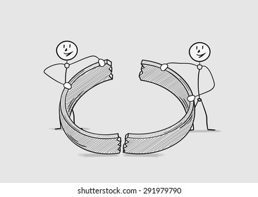 broken ring as a symbol for end of love and divorce of two people, crosshatched image