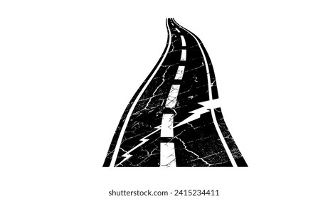 Broken road , black isolated silhouette