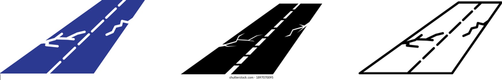 Broken Road Icon, Vector Line Illustration	