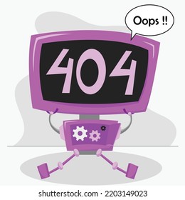 Broken Robot With 404 Error Screen Illustration Vector