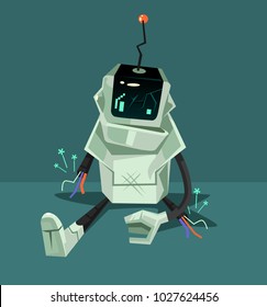 Broken robot character. Error web page concept. Vector flat cartoon illustration