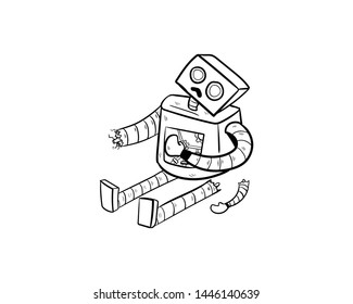 broken robot doodle error hand drawing vector 