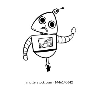 broken robot doodle error hand drawing vector 