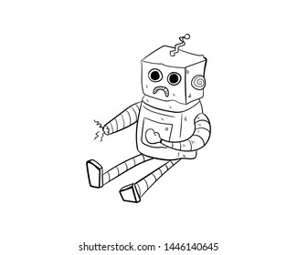 broken robot doodle error hand drawing vector 