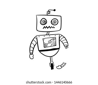 broken robot doodle error hand drawing vector 